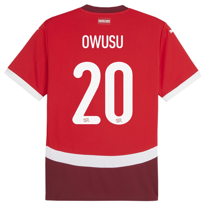 Kvinder Schweiz Tyron Owusu #20 Rød Hjemmebane Spillertrøjer 24-26 Trøje T-Shirt