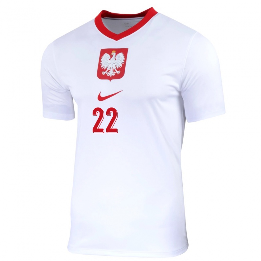 Kvinder Polen Slawomir Abramowicz #22 Hvid Hjemmebane Spillertrøjer 24-26 Trøje T-Shirt