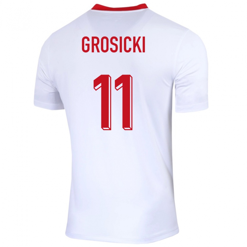 Kvinder Polen Kamil Grosicki #11 Hvid Hjemmebane Spillertrøjer 24-26 Trøje T-Shirt