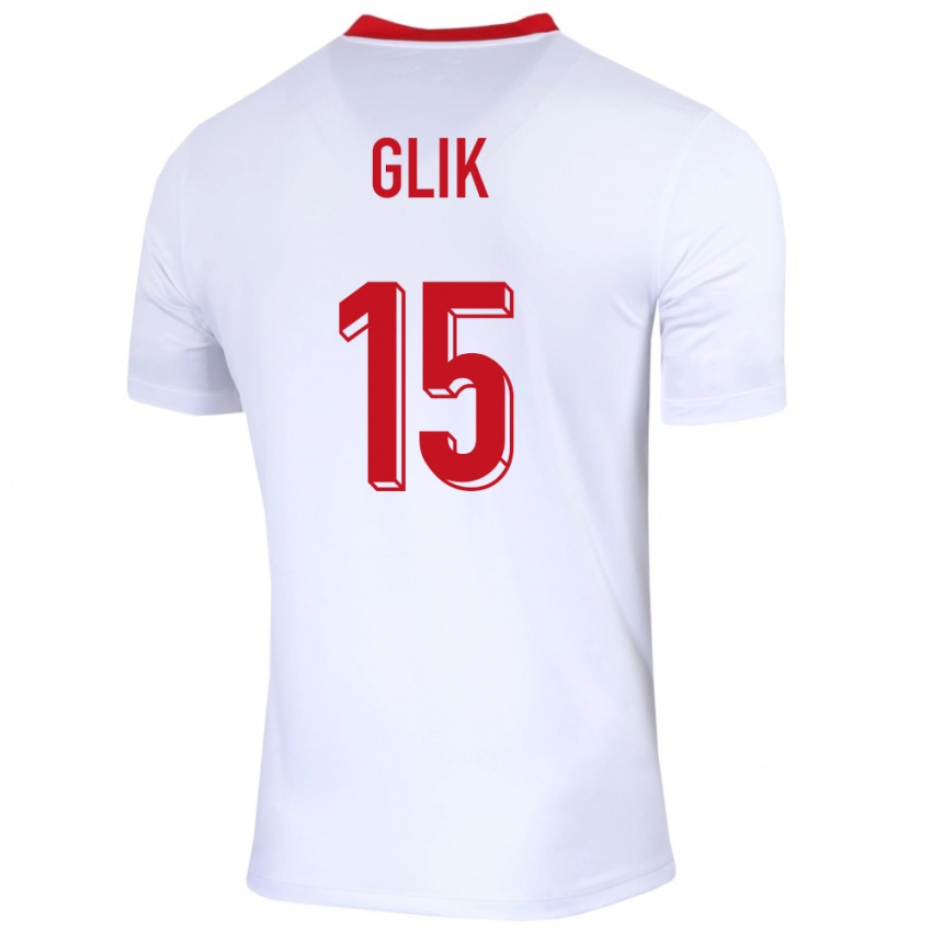 Kvinder Polen Kamil Glik #15 Hvid Hjemmebane Spillertrøjer 24-26 Trøje T-Shirt