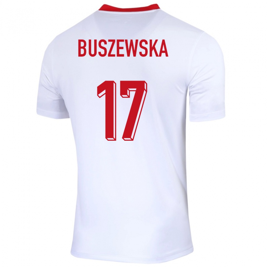 Kvinder Polen Zofia Buszewska #17 Hvid Hjemmebane Spillertrøjer 24-26 Trøje T-Shirt