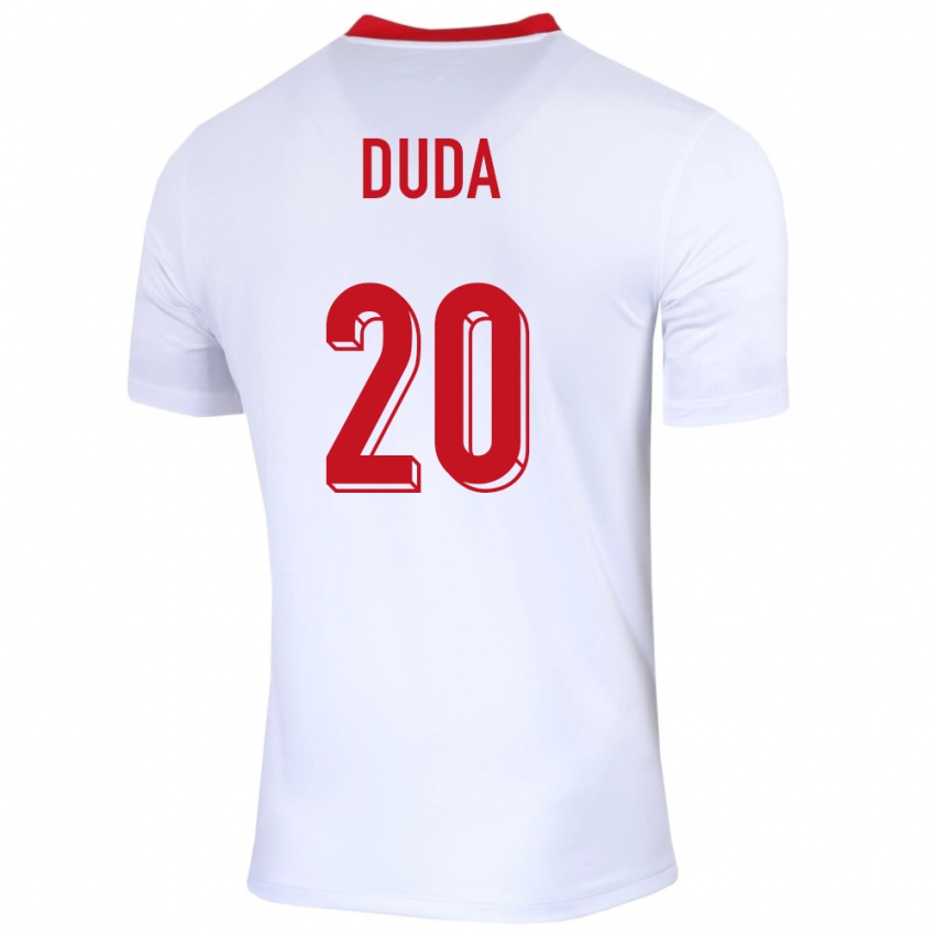 Kvinder Polen Kacper Duda #20 Hvid Hjemmebane Spillertrøjer 24-26 Trøje T-Shirt