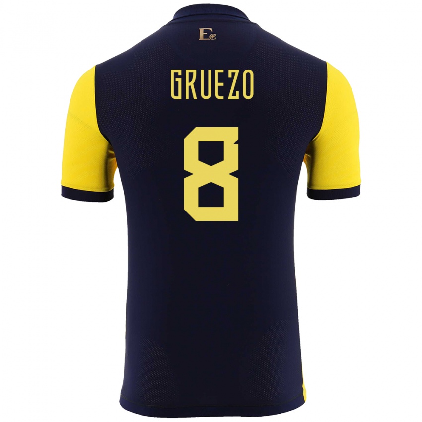 Kvinder Ecuador Carlos Gruezo #8 Gul Hjemmebane Spillertrøjer 24-26 Trøje T-Shirt