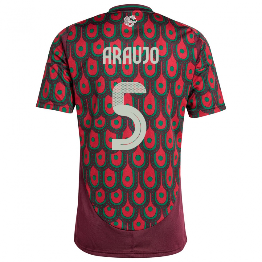 Kvinder Mexico Julian Araujo #5 Rødbrun Hjemmebane Spillertrøjer 24-26 Trøje T-Shirt