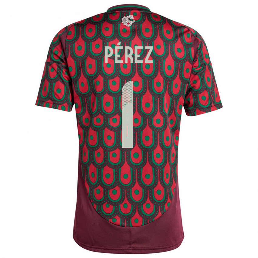 Kvinder Mexico Emiliano Perez #1 Rødbrun Hjemmebane Spillertrøjer 24-26 Trøje T-Shirt