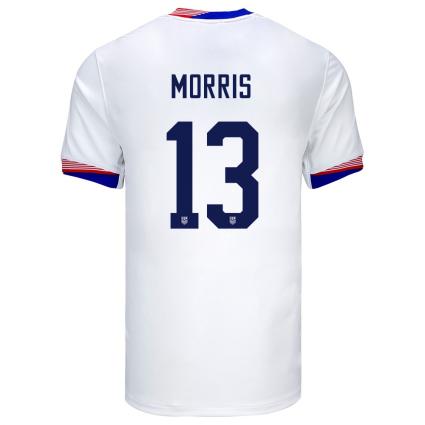 Kvinder Usa Jordan Morris #13 Hvid Hjemmebane Spillertrøjer 24-26 Trøje T-Shirt