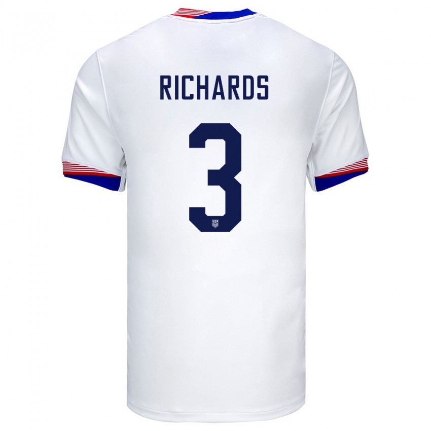 Kvinder Usa Chris Richards #3 Hvid Hjemmebane Spillertrøjer 24-26 Trøje T-Shirt