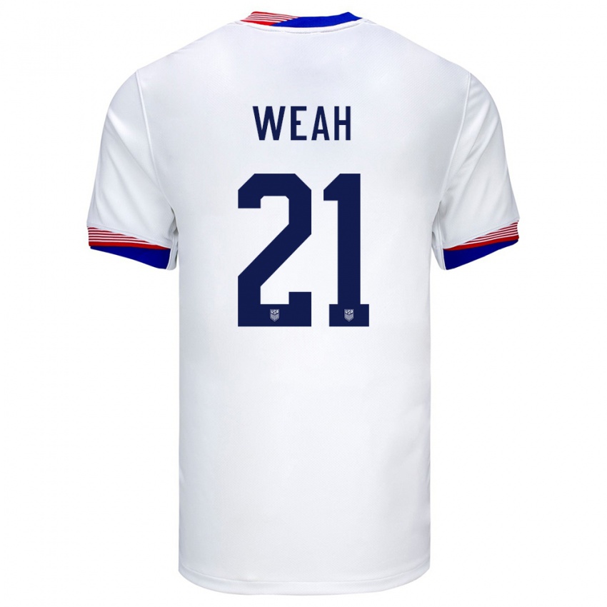 Kvinder Usa Timothy Weah #21 Hvid Hjemmebane Spillertrøjer 24-26 Trøje T-Shirt