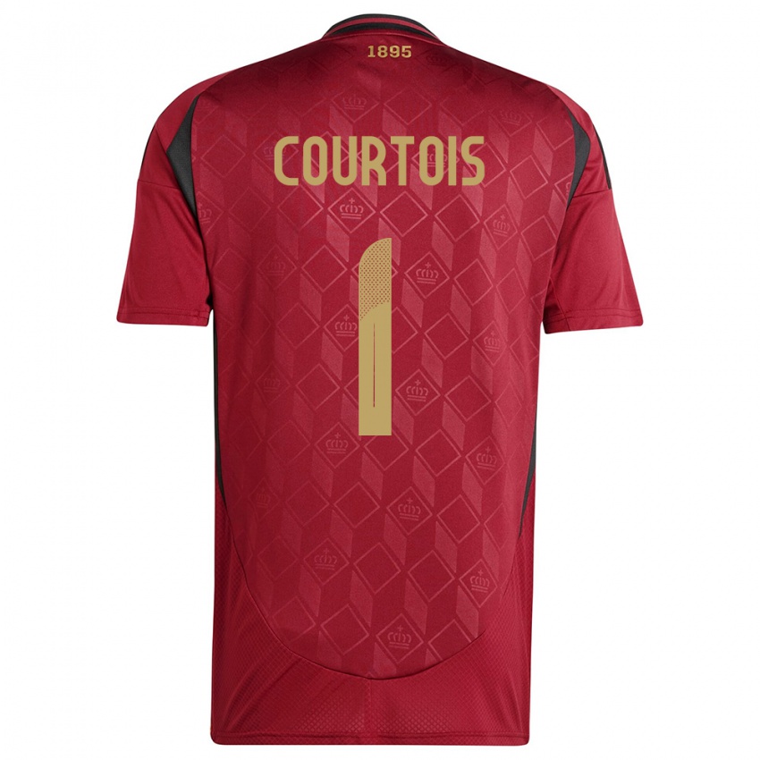 Kvinder Belgien Thibaut Courtois #1 Bourgogne Hjemmebane Spillertrøjer 24-26 Trøje T-Shirt