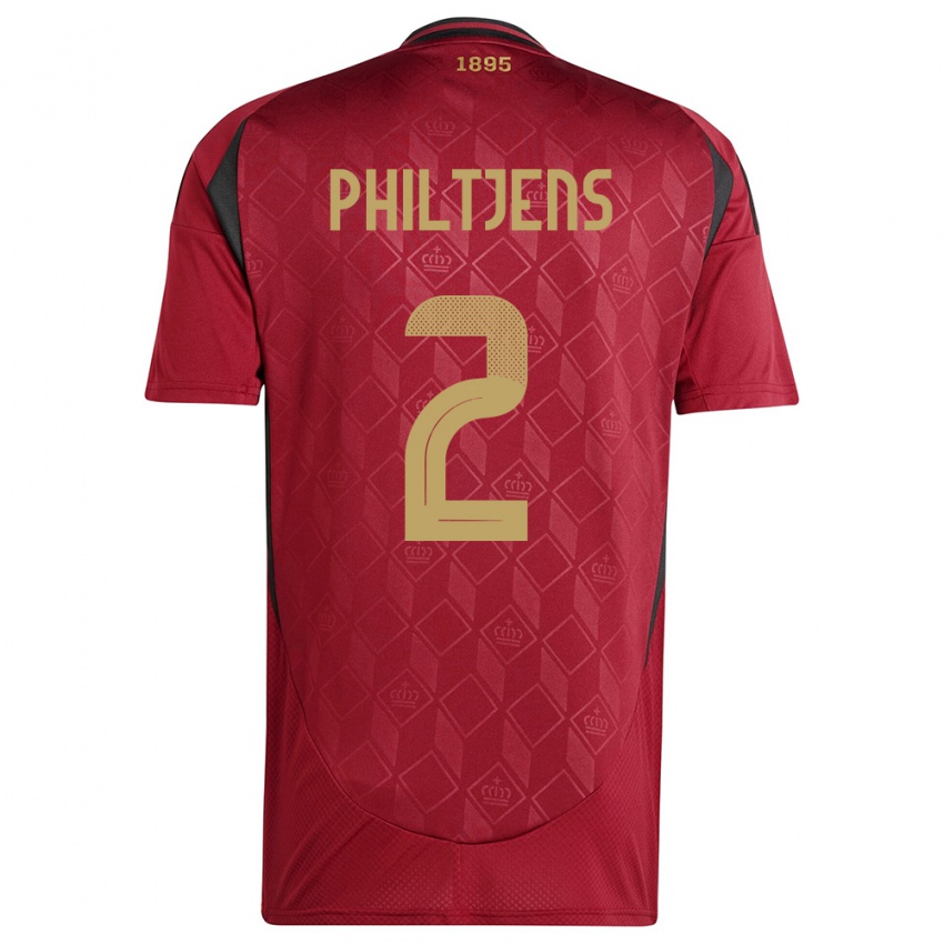 Kvinder Belgien Davina Philtjens #2 Bourgogne Hjemmebane Spillertrøjer 24-26 Trøje T-Shirt