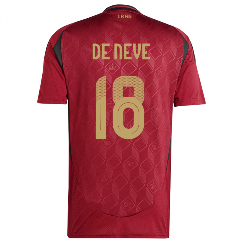 Kvinder Belgien Laura De Neve #18 Bourgogne Hjemmebane Spillertrøjer 24-26 Trøje T-Shirt