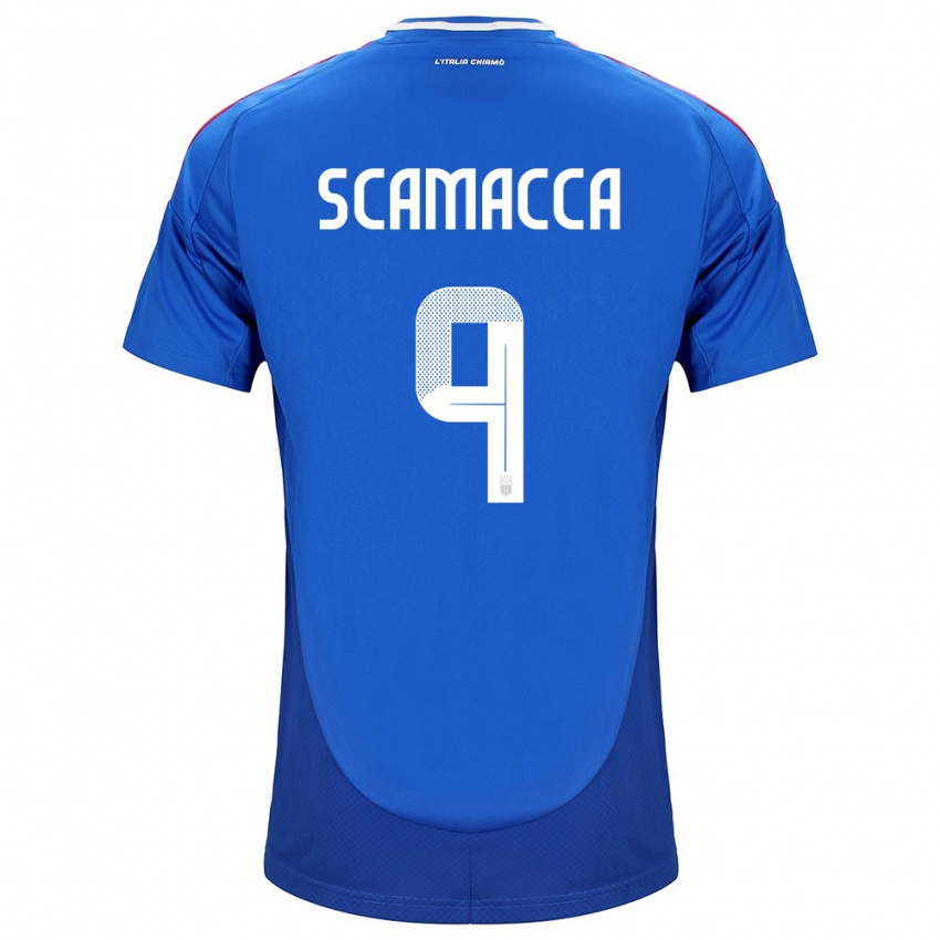 Kvinder Italien Gianluca Scamacca #9 Blå Hjemmebane Spillertrøjer 24-26 Trøje T-Shirt