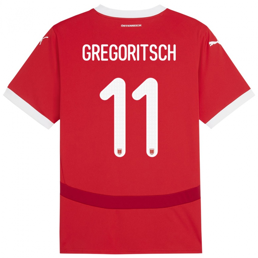 Kvinder Østrig Michael Gregoritsch #11 Rød Hjemmebane Spillertrøjer 24-26 Trøje T-Shirt