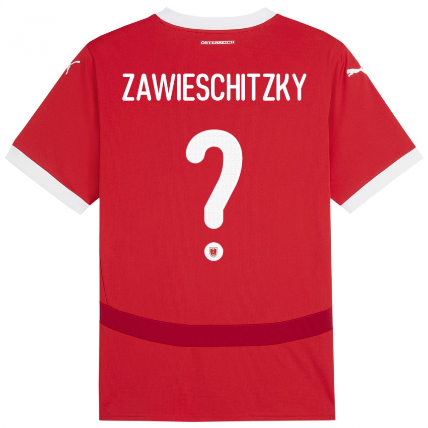 Kvinder Østrig Christian Zawieschitzky #0 Rød Hjemmebane Spillertrøjer 24-26 Trøje T-Shirt