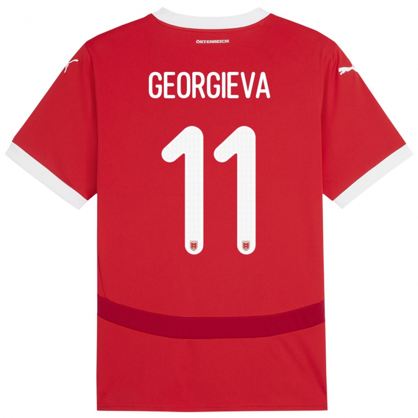 Kvinder Østrig Marina Georgieva #11 Rød Hjemmebane Spillertrøjer 24-26 Trøje T-Shirt