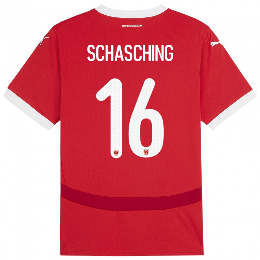 Kvinder Østrig Annabel Schasching #16 Rød Hjemmebane Spillertrøjer 24-26 Trøje T-Shirt