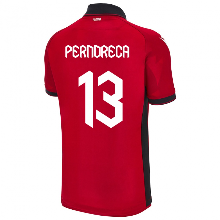 Kvinder Albanien Fabjan Perndreca #13 Rød Hjemmebane Spillertrøjer 24-26 Trøje T-Shirt