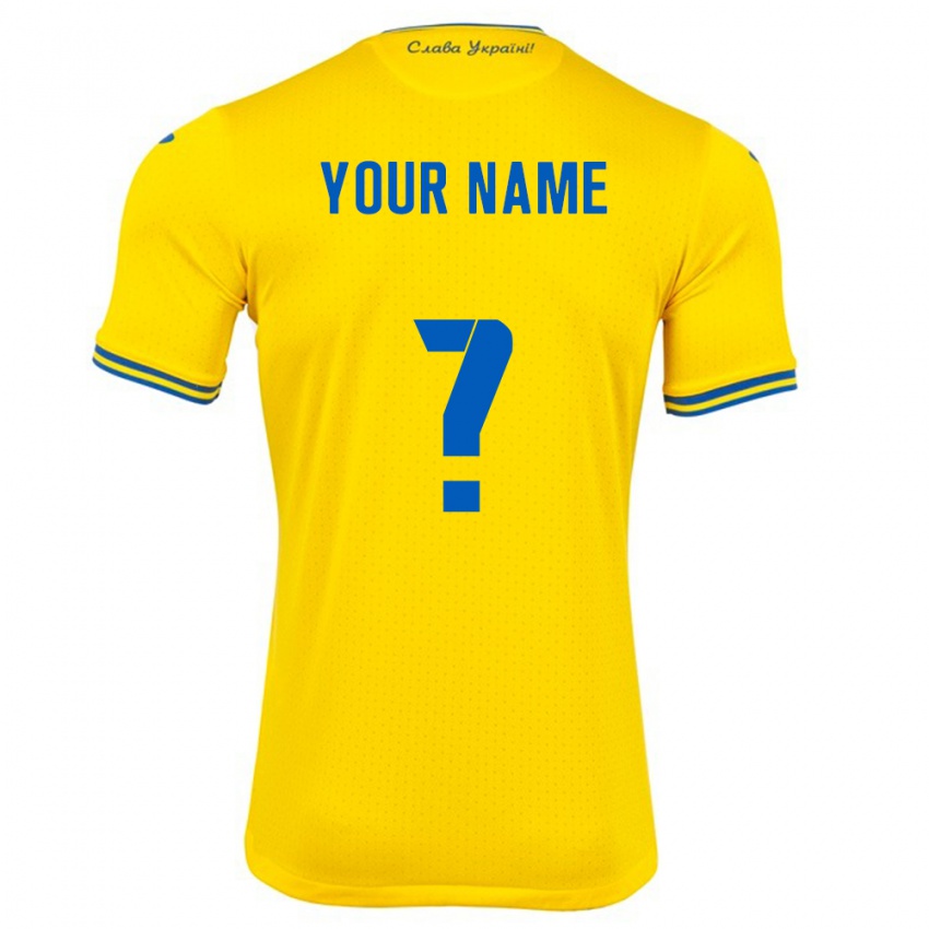 Kvinder Ukraine Dit Navn #0 Gul Hjemmebane Spillertrøjer 24-26 Trøje T-Shirt