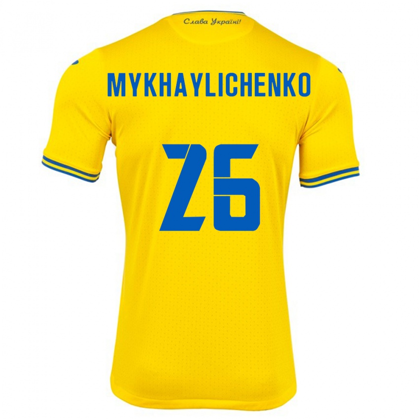 Kvinder Ukraine Bogdan Mykhaylichenko #26 Gul Hjemmebane Spillertrøjer 24-26 Trøje T-Shirt