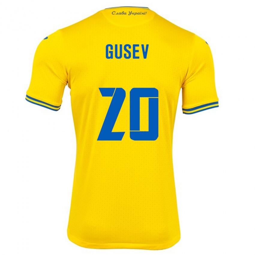 Kvinder Ukraine Oleksiy Gusev #20 Gul Hjemmebane Spillertrøjer 24-26 Trøje T-Shirt