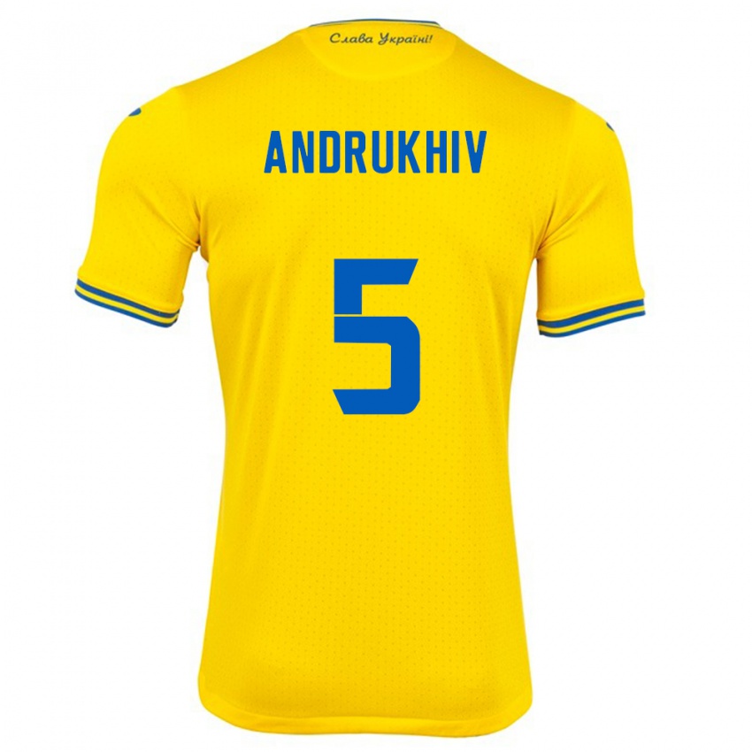Kvinder Ukraine Veronika Andrukhiv #5 Gul Hjemmebane Spillertrøjer 24-26 Trøje T-Shirt
