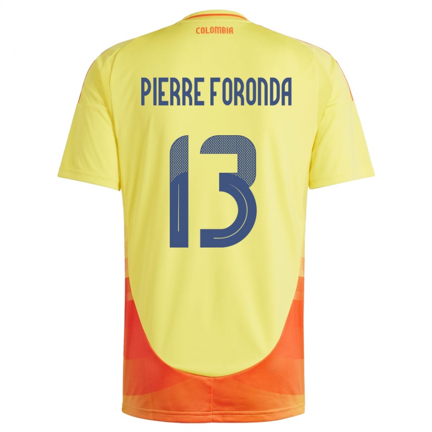 Kvinder Colombia Jean Pierre Foronda #13 Gul Hjemmebane Spillertrøjer 24-26 Trøje T-Shirt