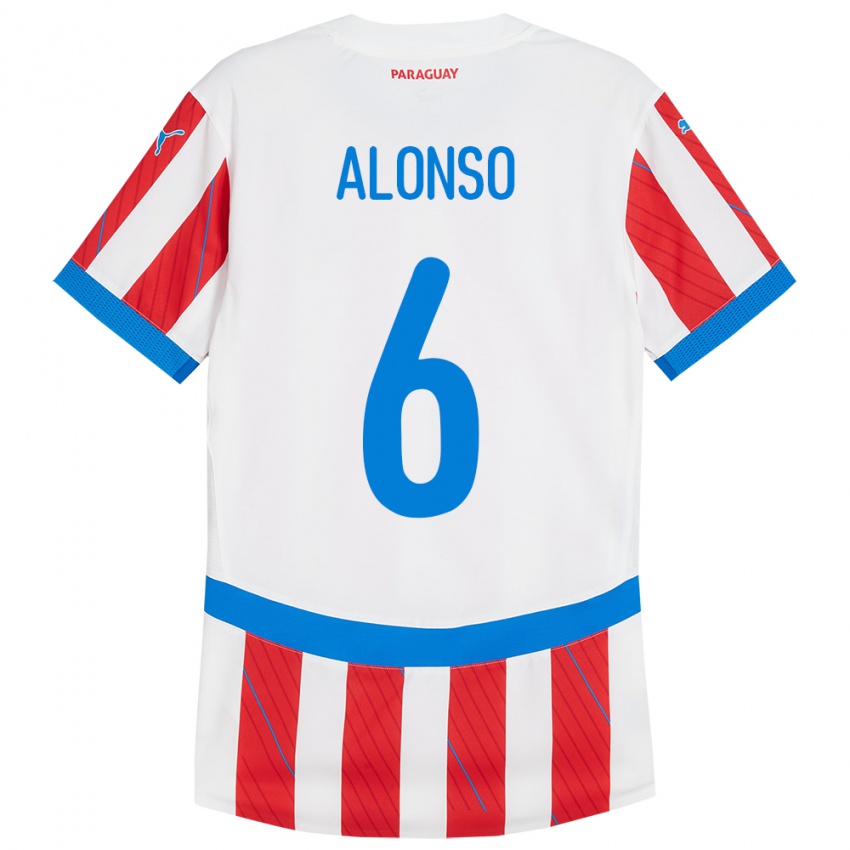 Kvinder Paraguay Júnior Alonso #6 Hvid Rød Hjemmebane Spillertrøjer 24-26 Trøje T-Shirt