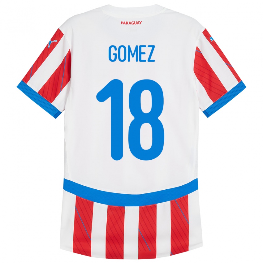 Kvinder Paraguay Diego Gómez #18 Hvid Rød Hjemmebane Spillertrøjer 24-26 Trøje T-Shirt