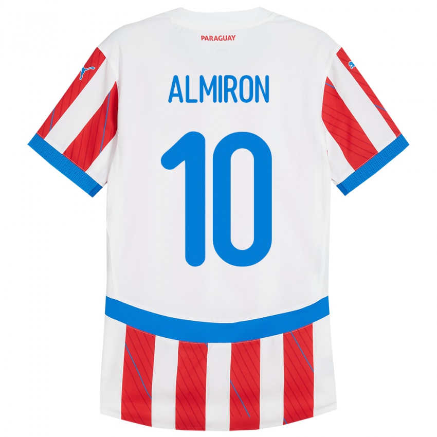 Kvinder Paraguay Miguel Almirón #10 Hvid Rød Hjemmebane Spillertrøjer 24-26 Trøje T-Shirt