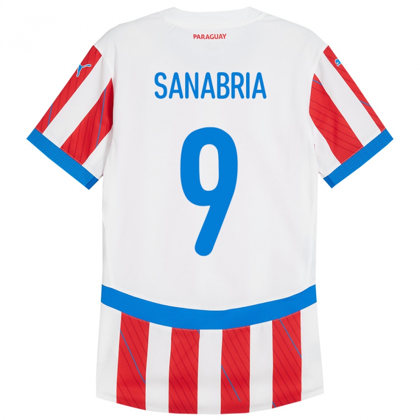 Kvinder Paraguay Antonio Sanabria #9 Hvid Rød Hjemmebane Spillertrøjer 24-26 Trøje T-Shirt
