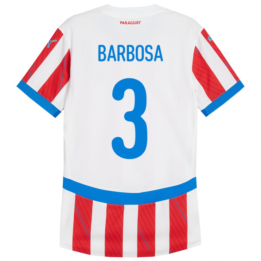 Kvinder Paraguay Camila Barbosa #3 Hvid Rød Hjemmebane Spillertrøjer 24-26 Trøje T-Shirt