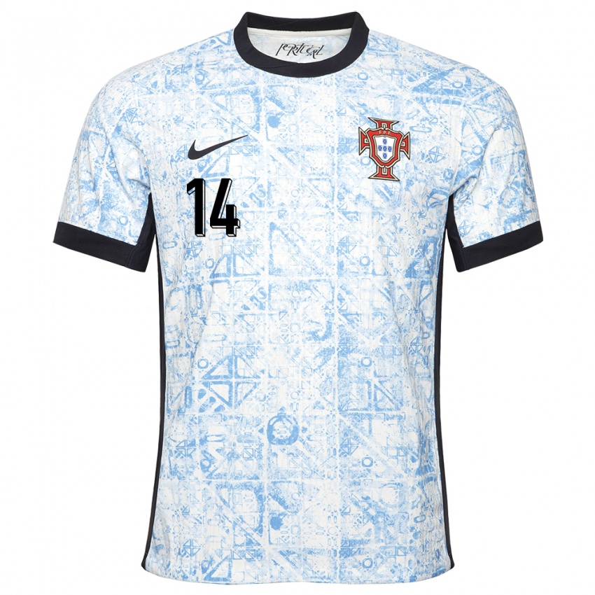 Kvinder Portugal Guilherme Gaspar #14 Creme Blå Udebane Spillertrøjer 24-26 Trøje T-Shirt
