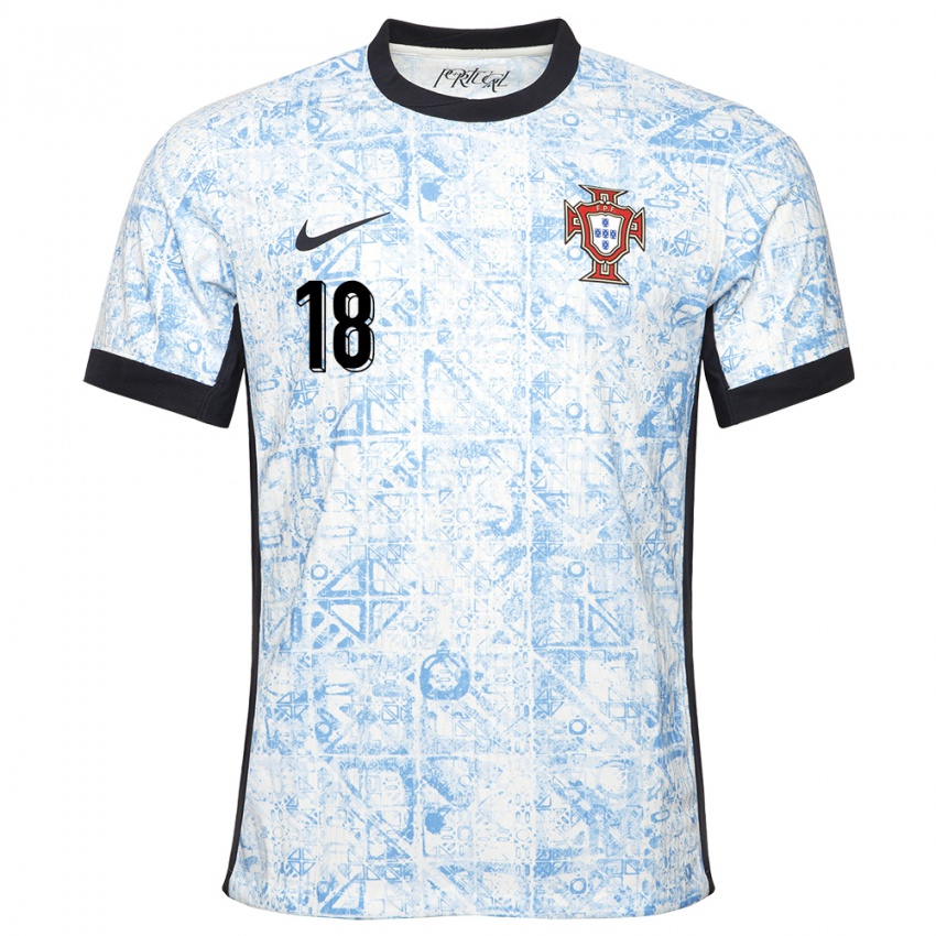 Kvinder Portugal Carolina Mendes #18 Creme Blå Udebane Spillertrøjer 24-26 Trøje T-Shirt