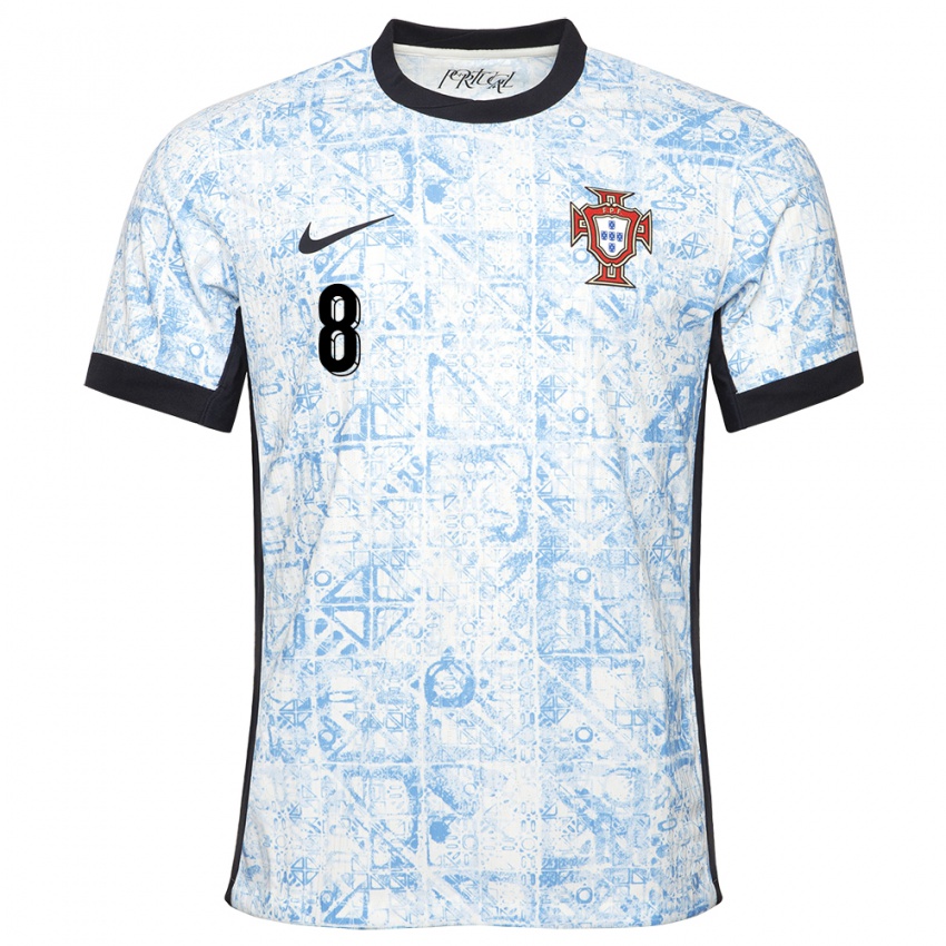 Kvinder Portugal Joao Teixeira #8 Creme Blå Udebane Spillertrøjer 24-26 Trøje T-Shirt
