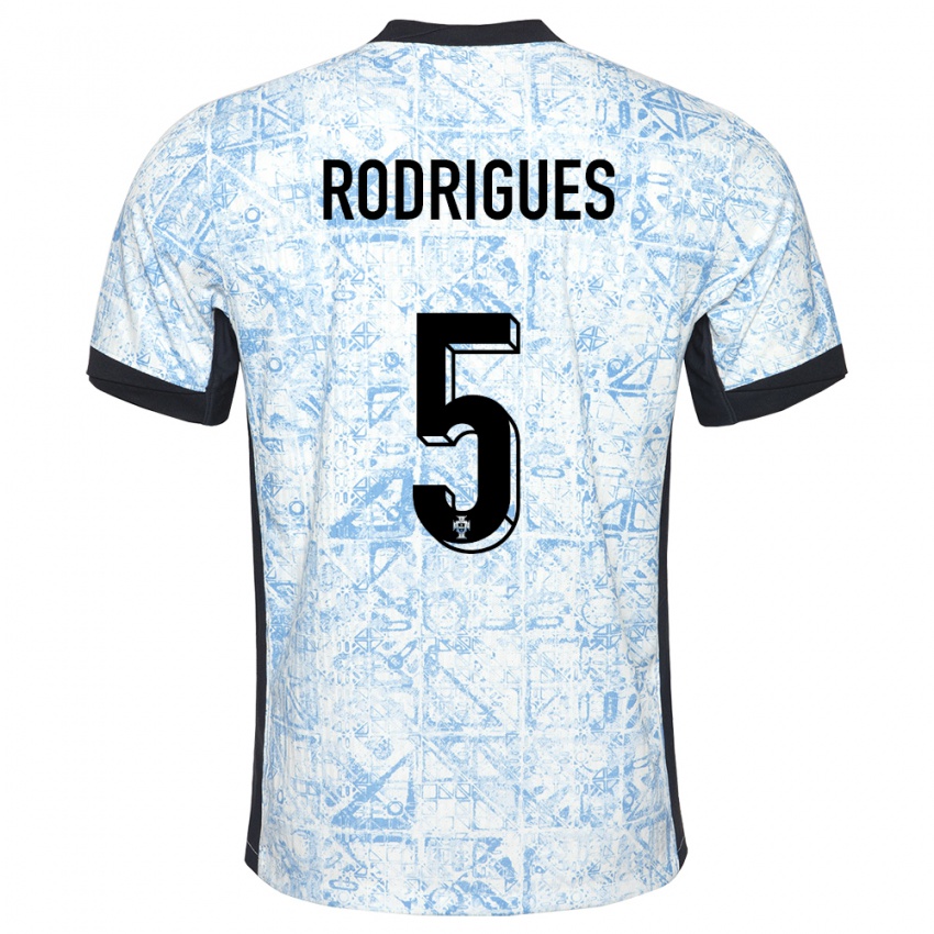 Kvinder Portugal Rafael Rodrigues #5 Creme Blå Udebane Spillertrøjer 24-26 Trøje T-Shirt