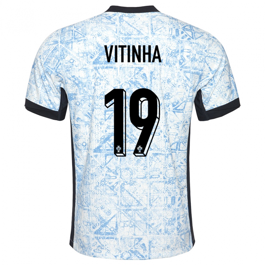 Kvinder Portugal Vitinha #19 Creme Blå Udebane Spillertrøjer 24-26 Trøje T-Shirt