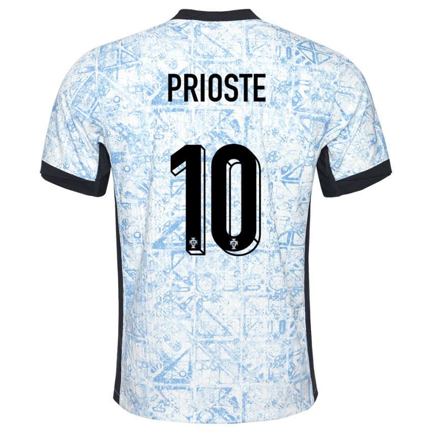 Kvinder Portugal Diogo Prioste #10 Creme Blå Udebane Spillertrøjer 24-26 Trøje T-Shirt