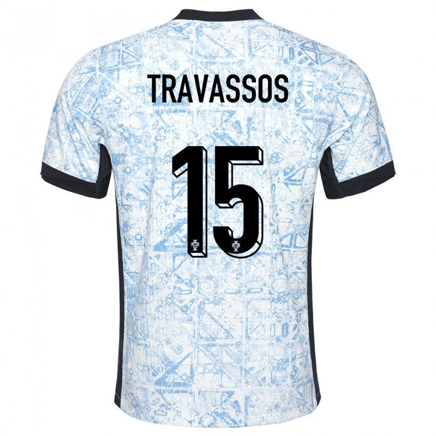 Kvinder Portugal Diogo Travassos #15 Creme Blå Udebane Spillertrøjer 24-26 Trøje T-Shirt