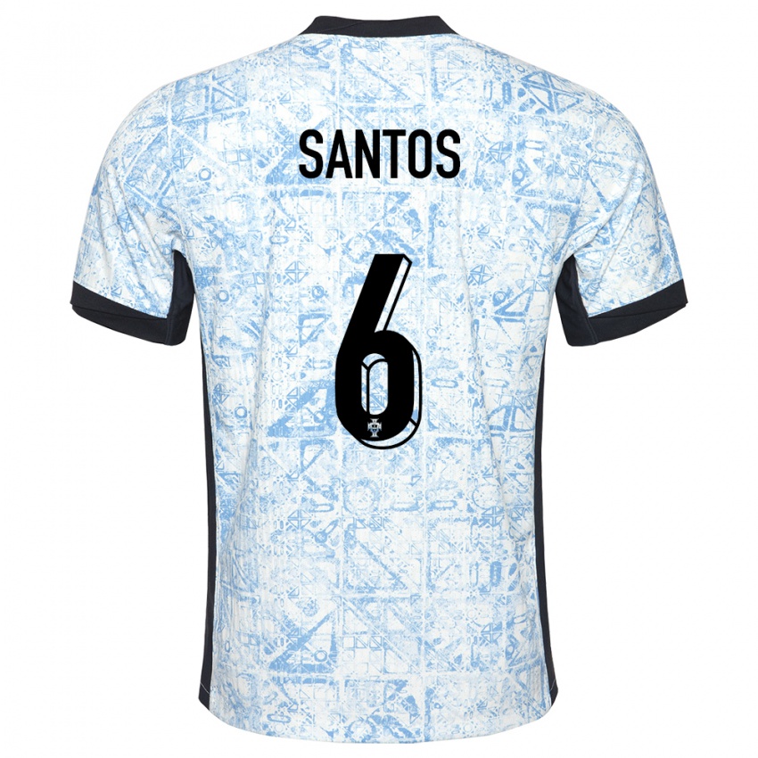 Kvinder Portugal Vasco Santos #6 Creme Blå Udebane Spillertrøjer 24-26 Trøje T-Shirt