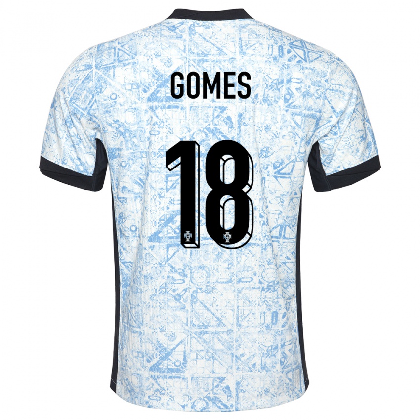 Kvinder Portugal Andre Gomes #18 Creme Blå Udebane Spillertrøjer 24-26 Trøje T-Shirt