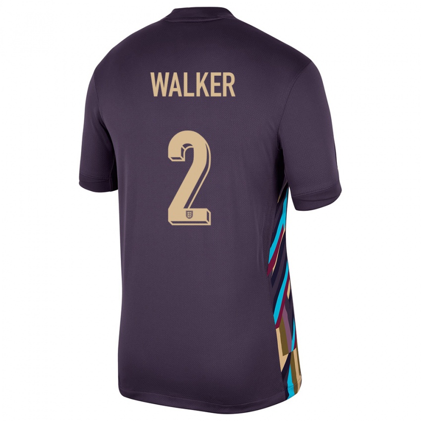 Kvinder England Kyle Walker #2 Mørk Rosin Udebane Spillertrøjer 24-26 Trøje T-Shirt