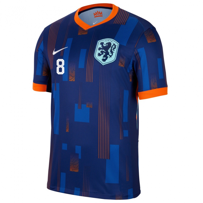 Kvinder Holland Mike Kleijn #8 Blå Udebane Spillertrøjer 24-26 Trøje T-Shirt