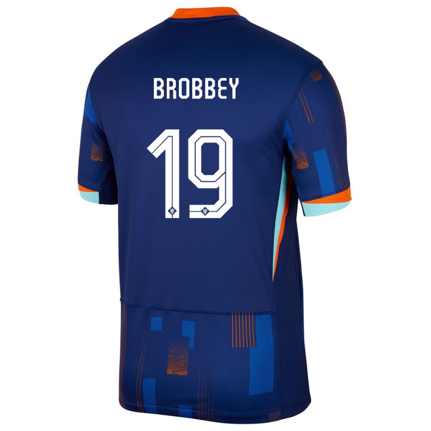 Kvinder Holland Brian Brobbey #19 Blå Udebane Spillertrøjer 24-26 Trøje T-Shirt