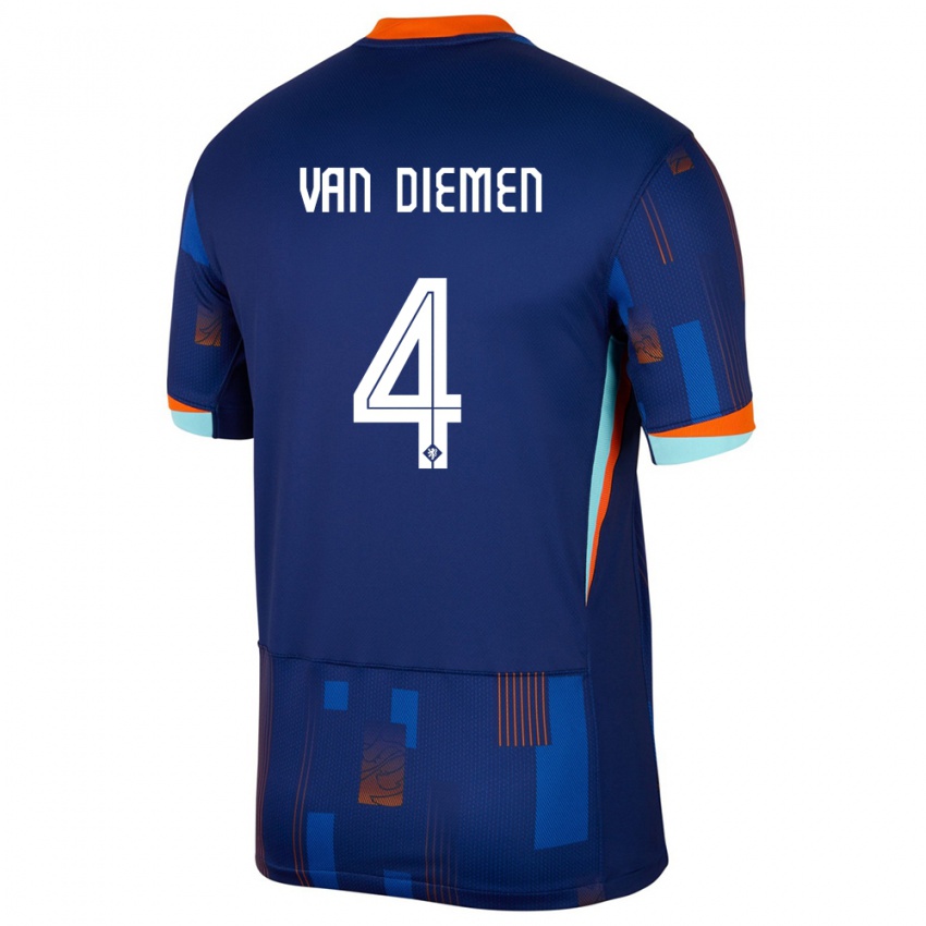 Kvinder Holland Samantha Van Diemen #4 Blå Udebane Spillertrøjer 24-26 Trøje T-Shirt