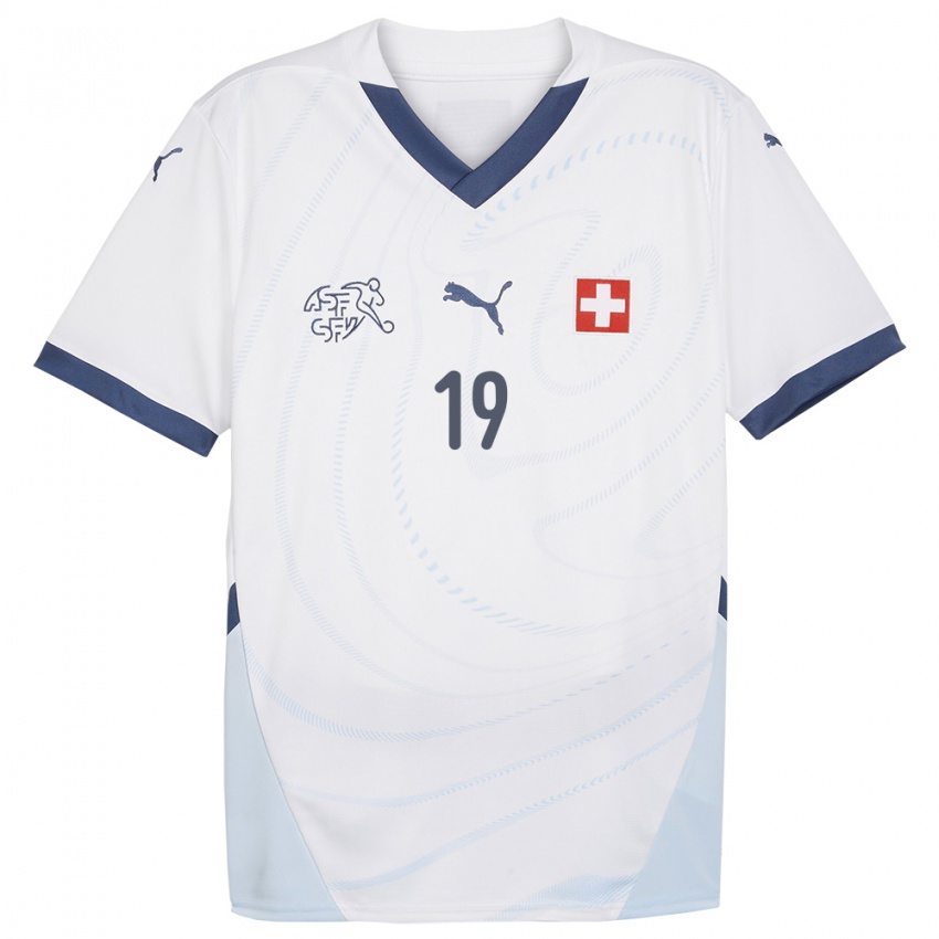 Kvinder Schweiz Roggerio Nyakossi #19 Hvid Udebane Spillertrøjer 24-26 Trøje T-Shirt