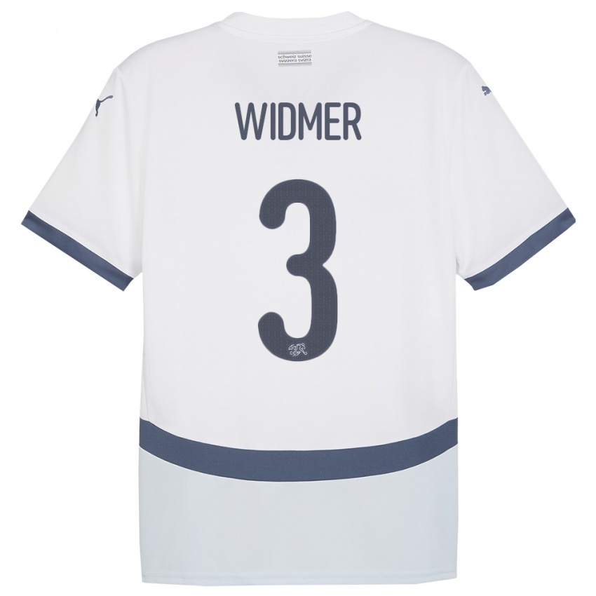 Kvinder Schweiz Silvan Widmer #3 Hvid Udebane Spillertrøjer 24-26 Trøje T-Shirt