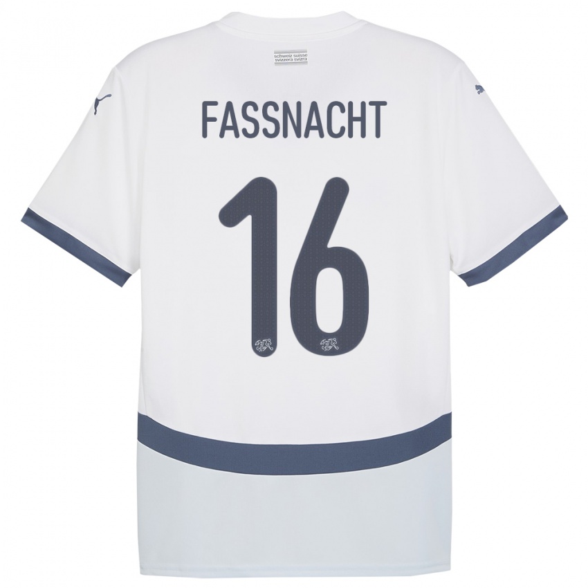 Kvinder Schweiz Christian Fassnacht #16 Hvid Udebane Spillertrøjer 24-26 Trøje T-Shirt