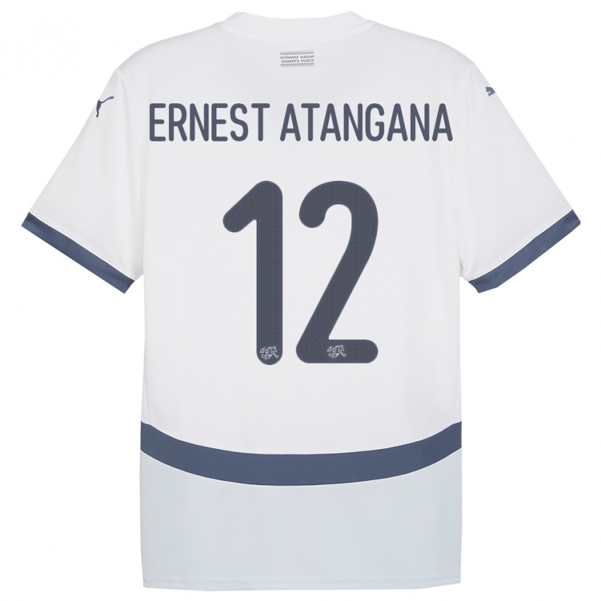 Kvinder Schweiz Brian Ernest Atangana #12 Hvid Udebane Spillertrøjer 24-26 Trøje T-Shirt