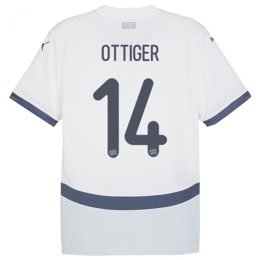 Kvinder Schweiz Severin Ottiger #14 Hvid Udebane Spillertrøjer 24-26 Trøje T-Shirt