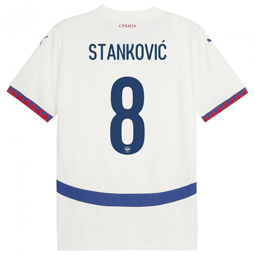 Kvinder Serbien Aleksandar Stankovic #8 Hvid Udebane Spillertrøjer 24-26 Trøje T-Shirt